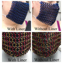 Load image into Gallery viewer, Chainmaille Mask. Handmade (Chainmail) face mask in your choice of colors, wear it with or without a liner. Unique and comfortable!