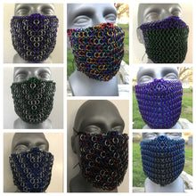 Load image into Gallery viewer, Chainmaille Mask. Handmade (Chainmail) face mask in your choice of colors, wear it with or without a liner. Unique and comfortable!
